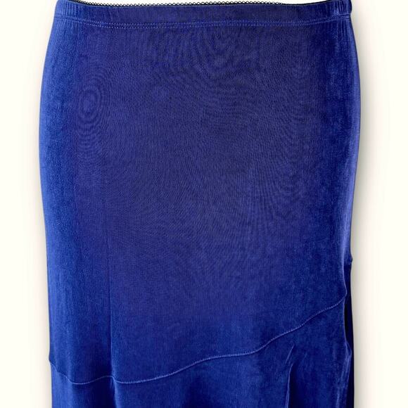 Chico's Travelers Slinky Stretch Maxi Skirt Faux Wrap Pullon Size L/12 Dark Blue - Picture 4 of 11